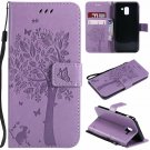 For Galaxy J6 2018 Case Cat Tree Pattern PU Leather Flip Wallet  Lavender
