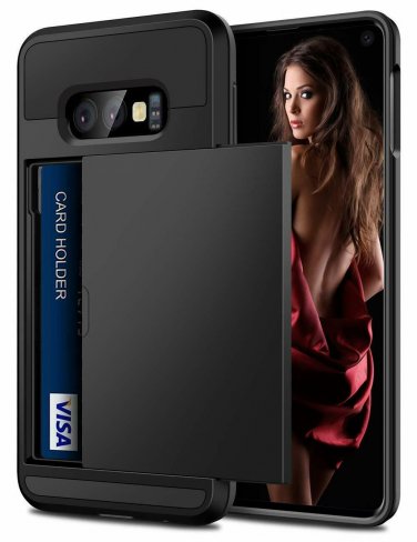For Galaxy S10e Case Wallet Card Holder ID Slot Sliding Door Hidden Pocket Black