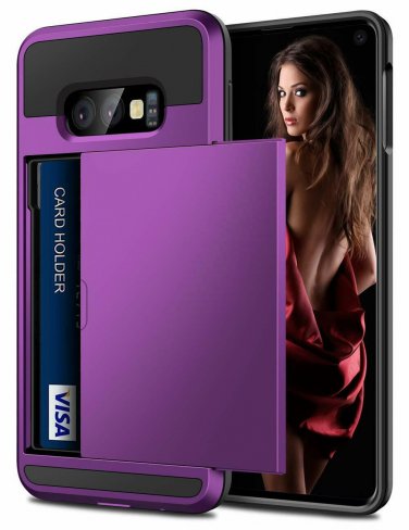 For Galaxy S10e Case Wallet Card Holder Slot Sliding Door Hidden Pocket Purple