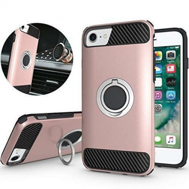 For iPhone 6/6S/7/8 Case Rotating Ring Holder Kickstand Armor Defender Rose Gold