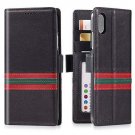 For iPhone Xs Max Wallet Case Leather London Series Italian Grain Milan Black