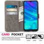 For Huawei P Smart Wallet Case 2019 PU Leather Magnetic Flip Cover Flower Grey