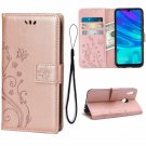 For Huawei P Smart Wallet Case 2019  PU Leather Magnetic Flip Cover Flower Gold