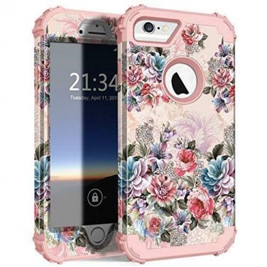 for iPhone 6/6S Case Heavy Duty Hard Plastic+Silicone Rubber Peony Flowers/Rose