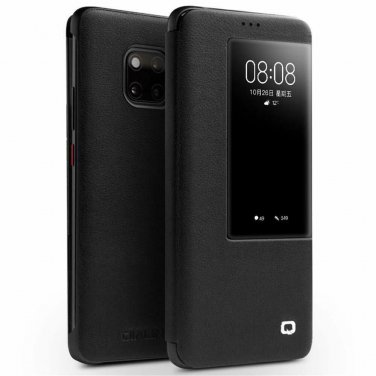 For Huawei Mate 20 Pro Case Slim Folio Genuine Leather with View Window Black
