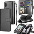 iPhone Xs Max Case PU Leather Cover Wallet Card Slots Magnetic Kickstand Black