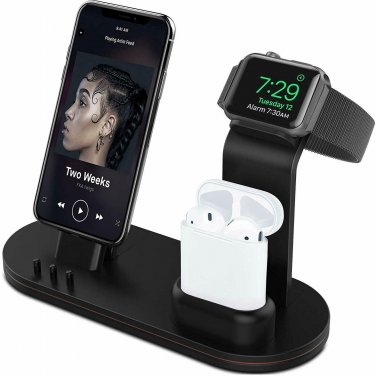 Wireless Charging Stand  Aluminum 4 Watch Charging Stand for AirPods Black