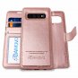 For Samsung Galaxy S10 Plus Case Wallet Detachable Leather Wrist Strap Rose Gold
