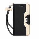 Samsung Galaxy S7 Edge Case Leather Wallet Flip Folio Mirror Wrist Strap Black