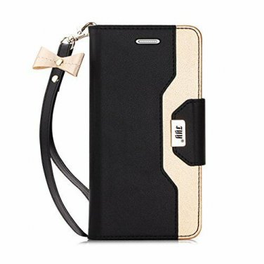 Samsung Galaxy S7 Edge Case Leather Wallet Flip Folio Mirror Wrist Strap Black