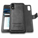 For iPhone XR Case Wallet Wireless Charger Detachable Vegan Leather Black