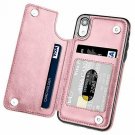 For iPhone XR Case Wallet Card Slots Shockproof Folio Flip Protective Rose Gold