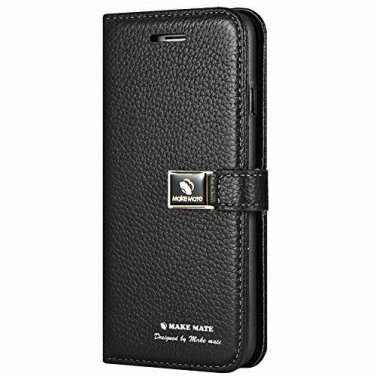 for iPhone 7/8 Case Genuine Leather Wallet Protective Stand Flip Premium Black