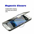 For Samsung Galaxy S7 Case  Dual Window Magnetic Closure Twill PU Leather Black