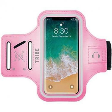 Cell Phone Armband Case Water Resistant with Adustable Elastic Band & Key Pink