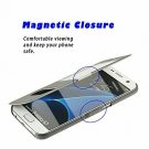 For Samsung Galaxy S7 Case  Dual Window Magnetic Closure Twill PU Leather Gray