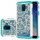 For Samsung Galaxy A6 Case Shock Absorption Dual Layer Heavy Duty Blue Flower