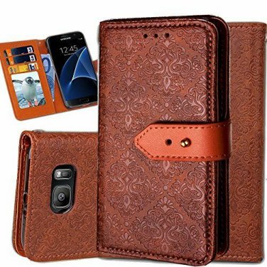 For Galaxy S7 Edge Wallet Case Ultra Slim Vintage Leather Folio Flip Book Brown