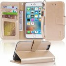 For iPhone 6/6s Wallet Case PU Leather ID&Credit Card Pockets Flip Folio Gold