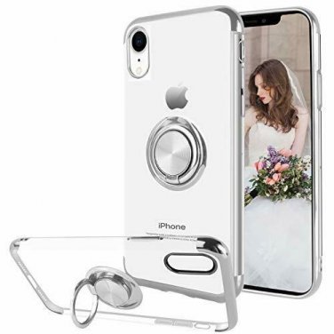 For iPhone XR Case Built-in 360 Rotatable Ring Kickstand Transparent TPU Sliver