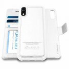 For iPhone XR Case Wallet Wireless Charger Detachable Vegan Leather White
