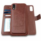 For iPhone XR Case Wallet Wireless Charger Detachable Vegan Leather Brown