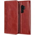 For Samsung Galaxy s9 Plus Case Genuine Leather Vintage Wallet Folding Red