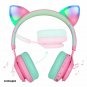 Bluetooth Headphones Riwbox T7 Cat Ear LED Light Up Wireless Foldable PinkGreen