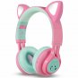 Bluetooth Headphones Riwbox T7 Cat Ear LED Light Up Wireless Foldable PinkGreen