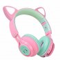 Bluetooth Headphones Riwbox T7 Cat Ear LED Light Up Wireless Foldable PinkGreen