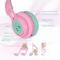 Bluetooth Headphones Riwbox T7 Cat Ear LED Light Up Wireless Foldable PinkGreen