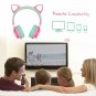 Bluetooth Headphones Riwbox T7 Cat Ear LED Light Up Wireless Foldable PinkGreen