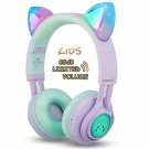 Bluetooth Headphones Riwbox 7S Cat Ear LED Light Wireless Foldable PurpleGreen