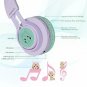 Bluetooth Headphones Riwbox 7S Cat Ear LED Light Wireless Foldable PurpleGreen