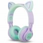 Bluetooth Headphones Riwbox 7S Cat Ear LED Light Wireless Foldable PurpleGreen