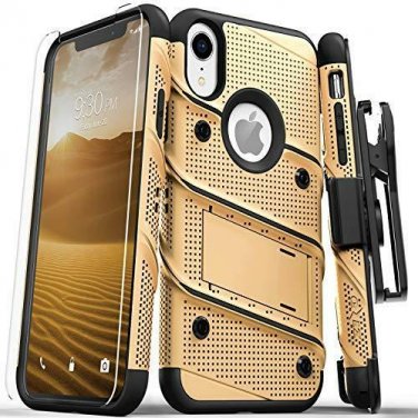 iPhone XR Case Military Grade Drop Tested Tempered Glass Screen Gold Black