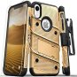 iPhone XR Case Military Grade Drop Tested Tempered Glass Screen Gold Black