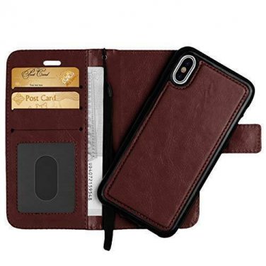 iPhone Xs Max Case Wallet Card  Holder Magnetic Closure,Durable Leather Brown