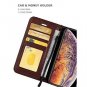 iPhone Xs Max Case Wallet Card  Holder Magnetic Closure,Durable Leather Brown