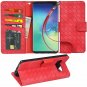 Samsung Galaxy S10 Plus Case Wallet PU Leather Stand Feature Wrist Strap Red