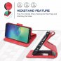 Samsung Galaxy S10 Plus Case Wallet PU Leather Stand Feature Wrist Strap Red