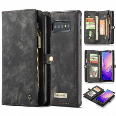For Galaxy S10 Plus Case Wallet Handmade Premium Cowhide Leather Card Slot Black