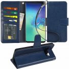 Samsung Galaxy S10 Plus Case Wallet PU Leather Stand Feature Wrist Strap Blue