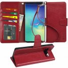 Samsung Galaxy S10 Plus Case Wallet PU Leather Stand Feature Wrist Strap Wine