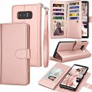 For Galaxy Note 8 Wallet Case PU Leather Detachable Magnetic Credit Card Rose