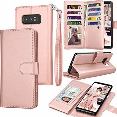 For Galaxy Note 8 Wallet Case PU Leather Detachable Magnetic Credit Card Rose