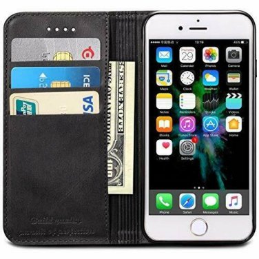 For iPhone XR Wallet Case Premium Leather Business Credit Card Holder Flip Black