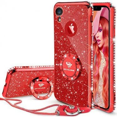 For Apple iPhone XR Case Cute Girly Glitter Bling Diamond Rhinestone Ring Red