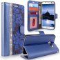 For Galaxy S7 Edge Wallet Case Leather Diamond Jewel Card Slots Navy Blue Bling