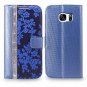For Galaxy S7 Edge Wallet Case Leather Diamond Jewel Card Slots Navy Blue Bling